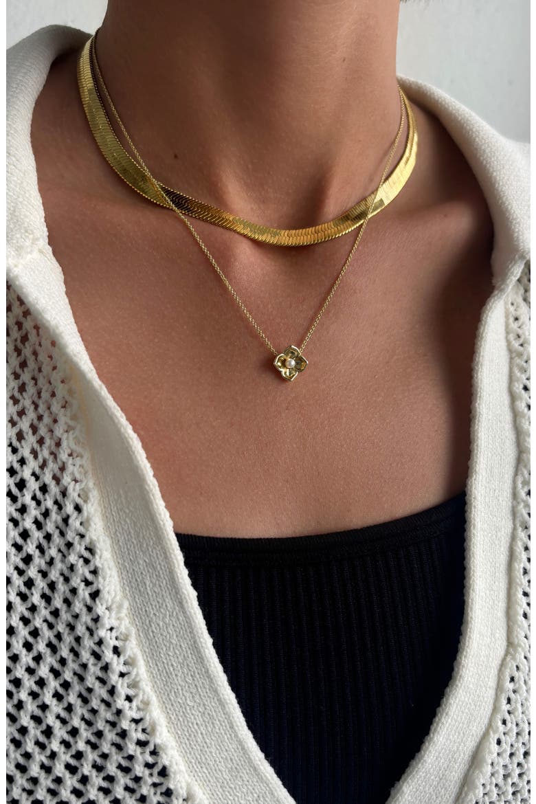 Flower Encased Pearl Pendant Necklace, Alternate, color, WHITE