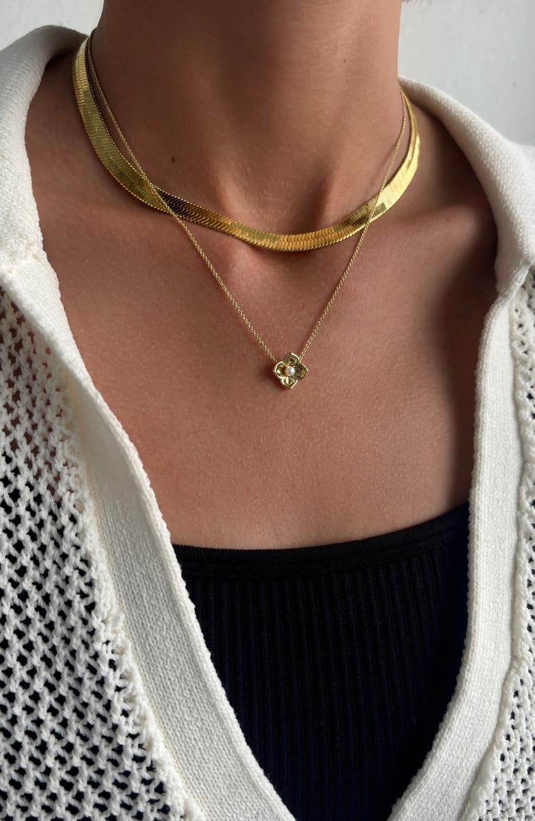 Adornia Flower Encased Pearl Pendant Necklace, Alternate, color, White