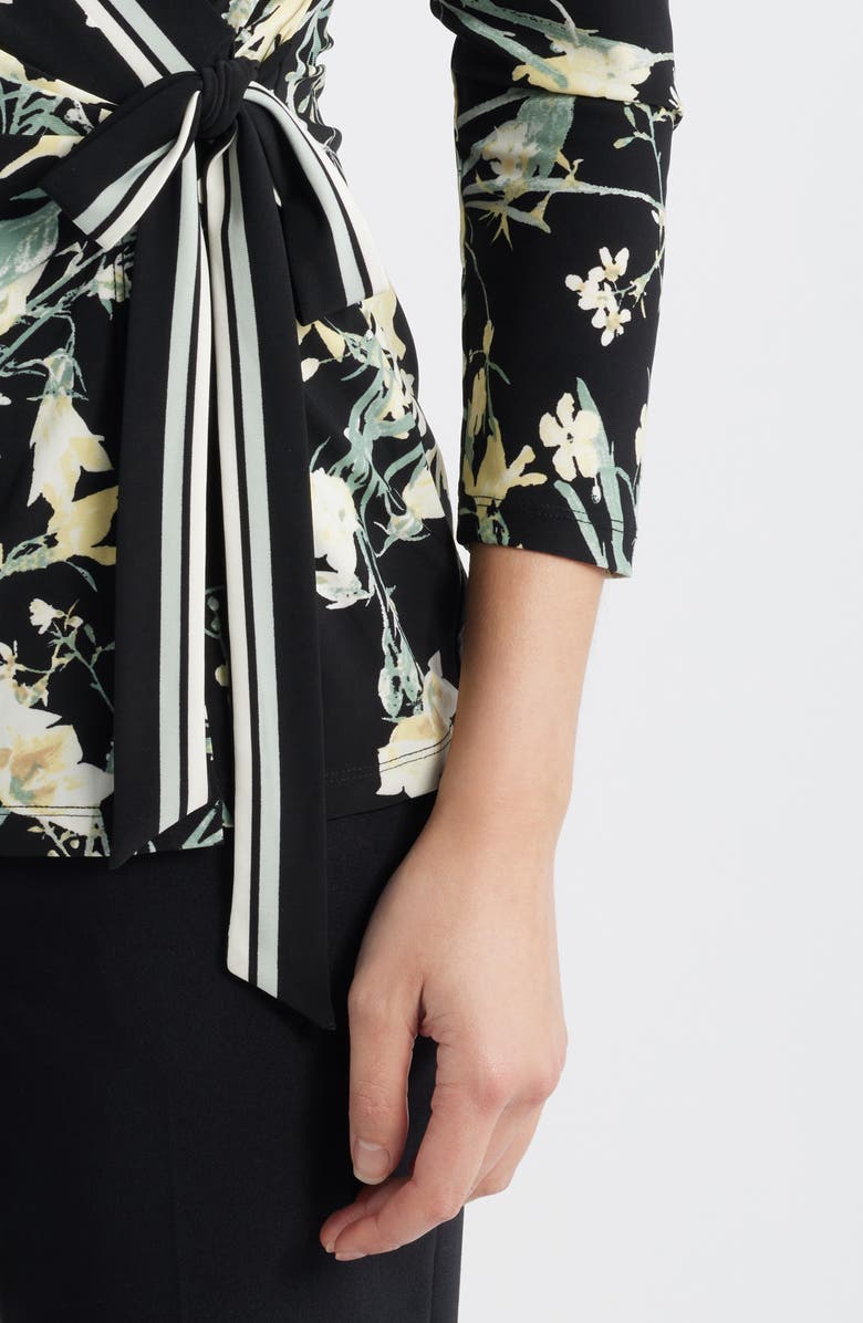 Anne Klein Floral Wrap Top, Alternate, color, Anne Black Multi