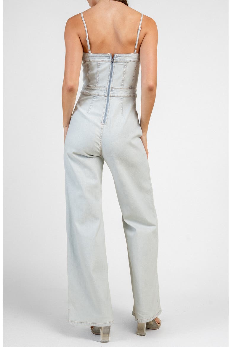 Square Neck Denim Jumpsuit, Main, color, PALE BLUE