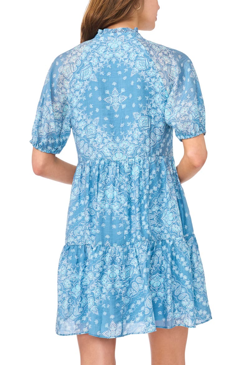 Tiered Split Neck Dress, Alternate, color, BLUE MULTI