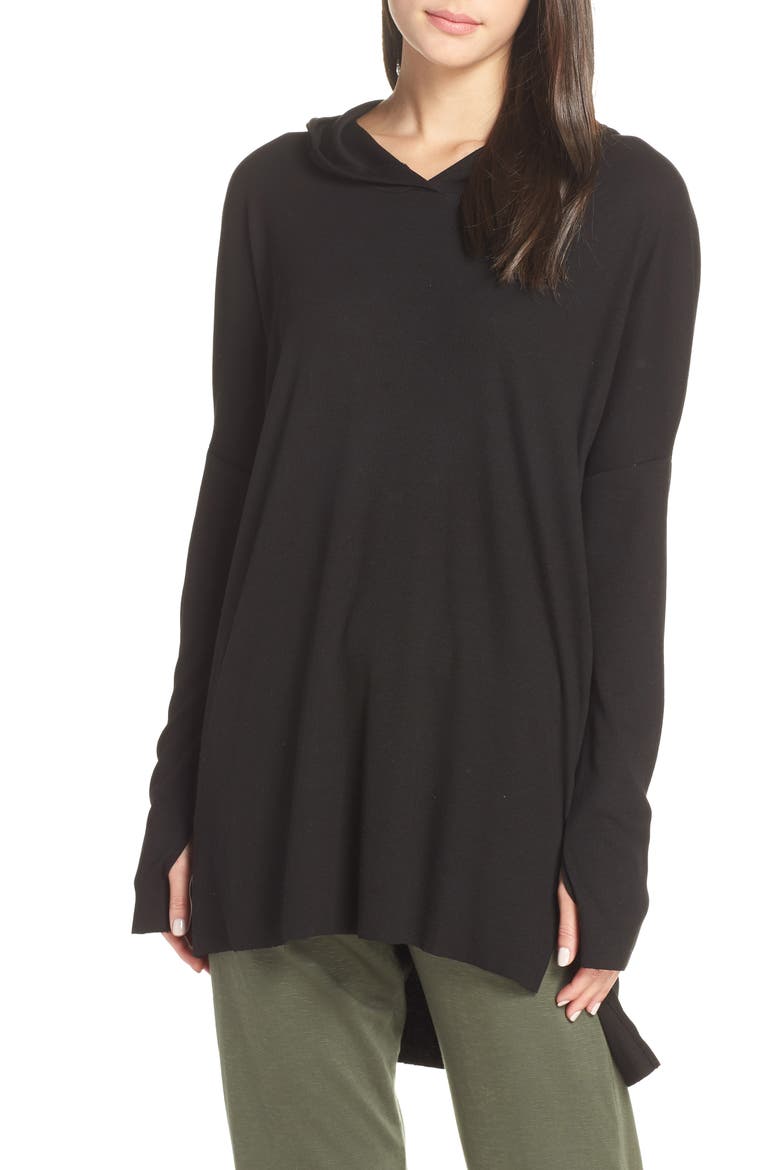 Brooklyn High/Low Hoodie, Main, color, BLACK
