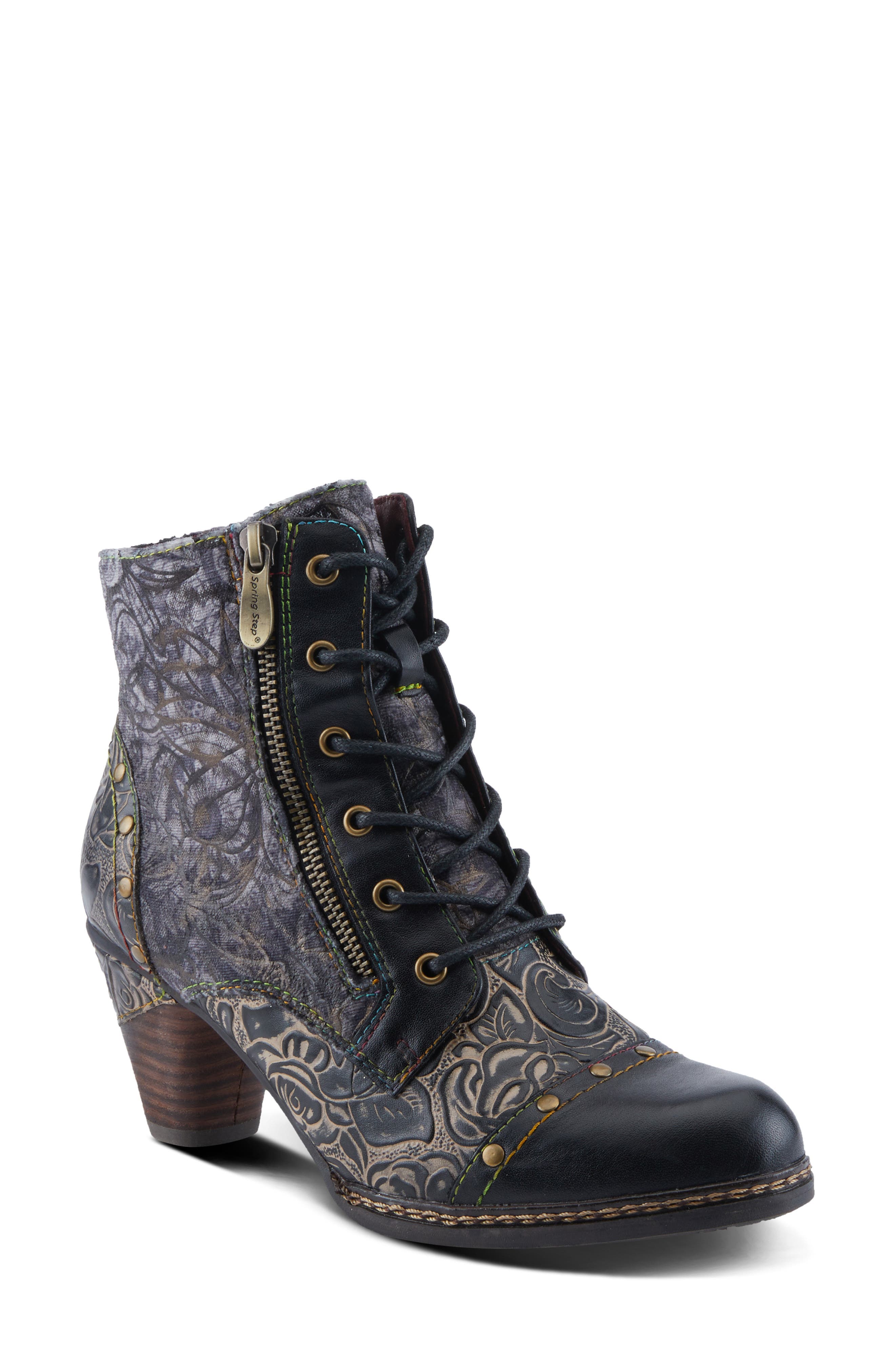 L'Artiste by Spring Step Avyanna Cap Toe Bootie, Main, color, Black Multi