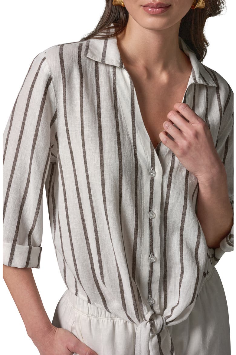 Yarn Dye Stripe Crop Linen Blend Button-Up Shirt, Alternate, color, CREAM/ CANY