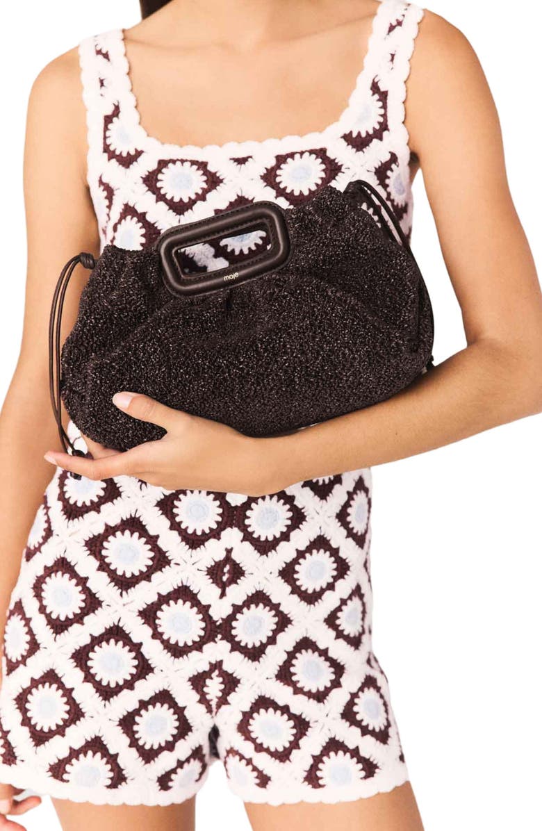 maje Mipli bouclé effect clutch bag, Alternate, color, Dark Brown