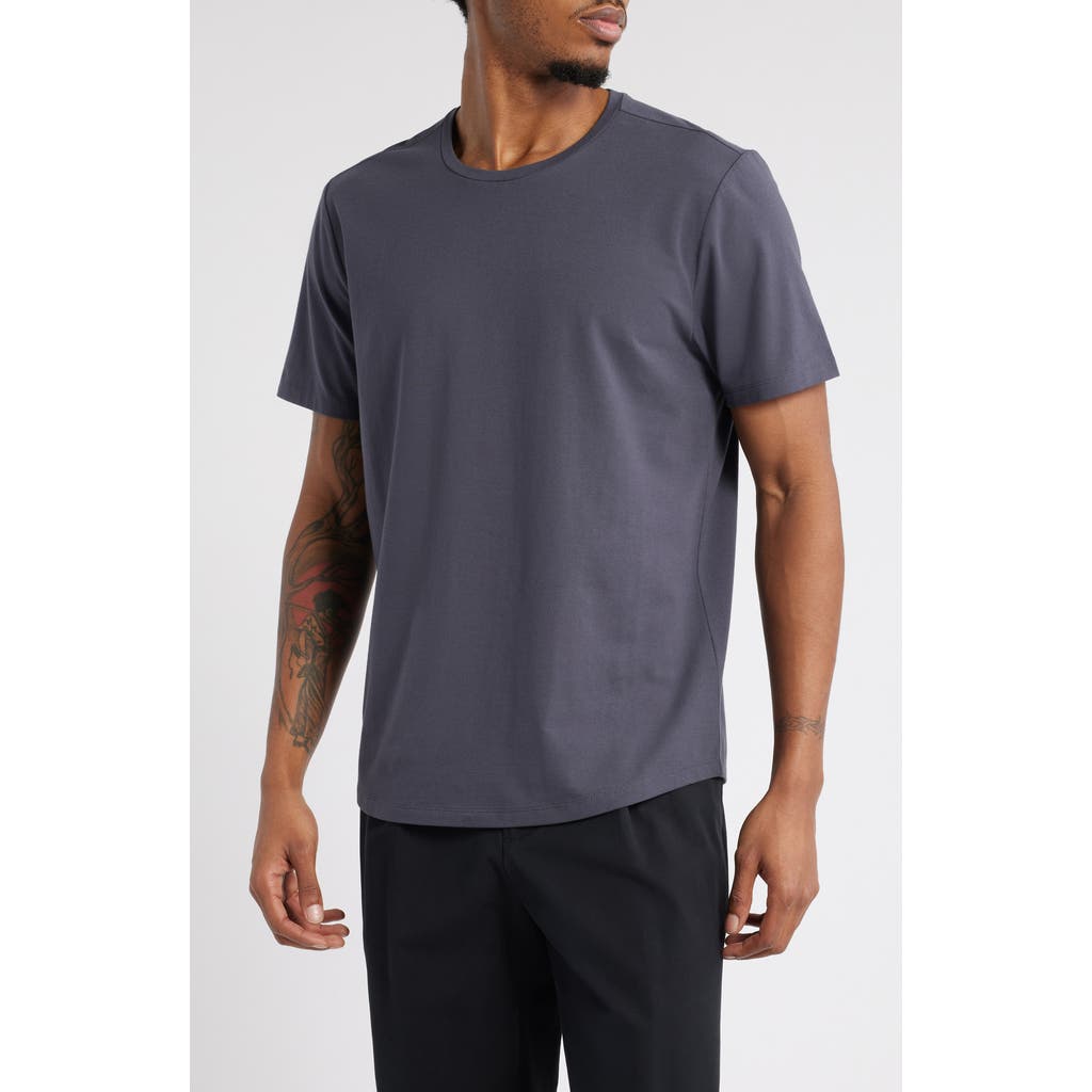 Open Edit Crewneck Stretch Cotton T-shirt In Grey Stonehenge