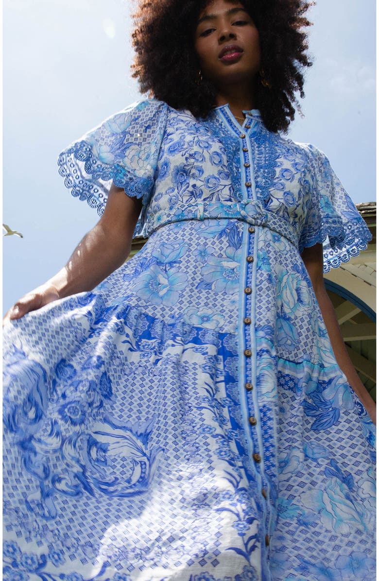 Hale Bob Maggie Belted Linen Maxi Dress, Alternate, color, 