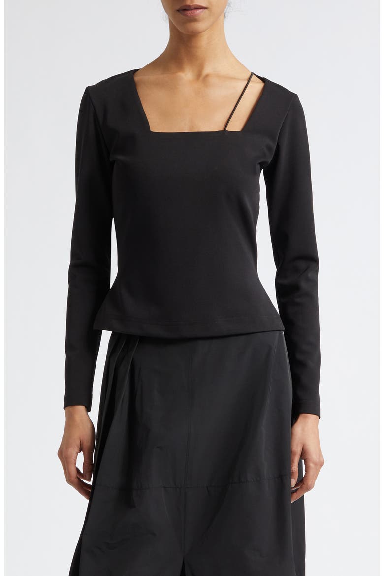 Val Asymmetric Strap Square Neck Top, Main, color, BLACK