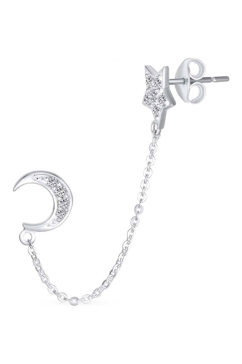 Moon & Star Helix Chain Earring Set, Alternate, color, CLEAR