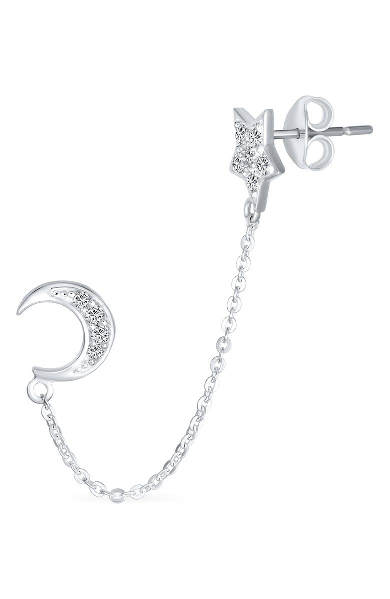 BLING JEWELRY Moon & Star Helix Chain Earring Set, Alternate, color, Clear