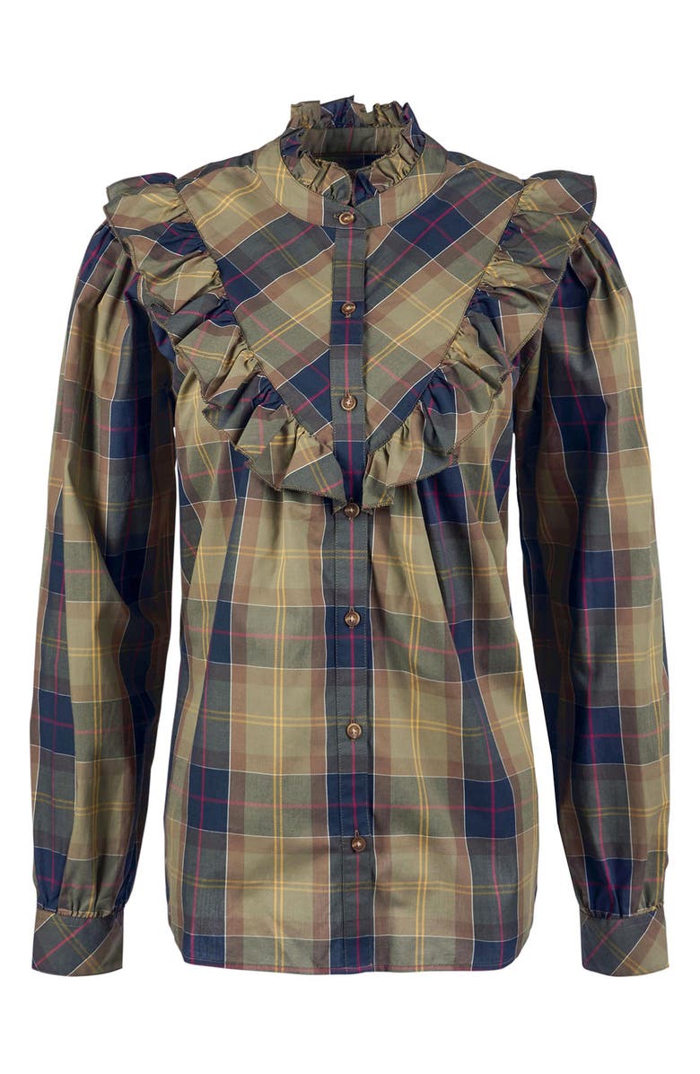 Barbour Holwick Plaid Ruffle Cotton Blouse, Alternate, color,