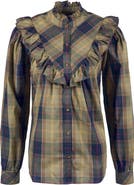 Barbour Holwick Plaid Ruffle Cotton Blouse