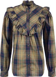 Barbour Holwick Plaid Ruffle Cotton Blouse