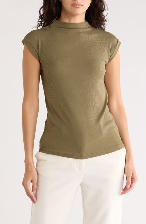 Mock Neck Rib Knit Top