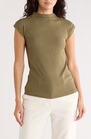 T Tahari Mock Neck Rib Knit Top