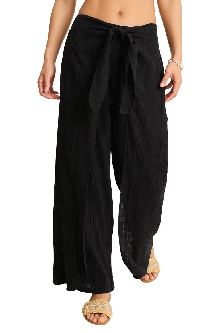 Mykonos Textured Cover-Up Sarong Pants, Main, color, BLACK
