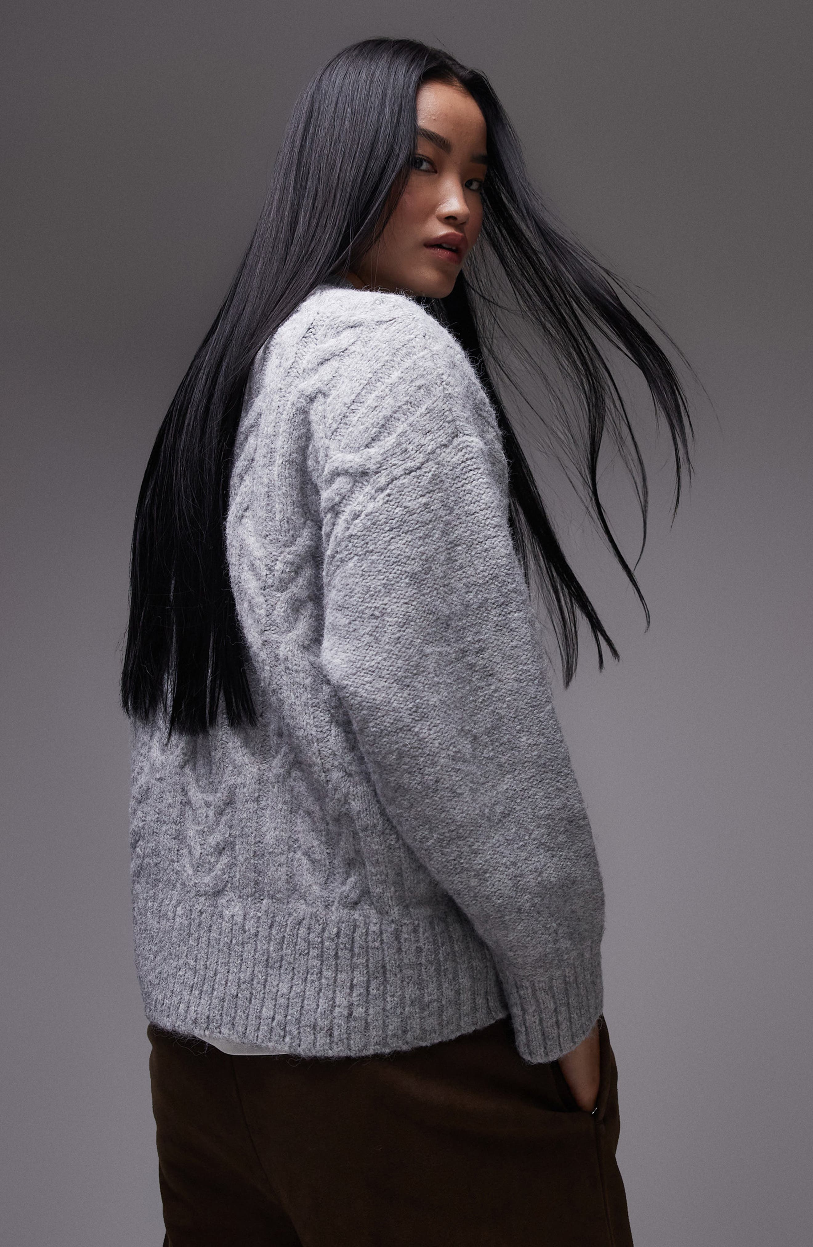 Topshop Fluffy Oversize Cable Stitch Sweater (Women) | Nordstromrack