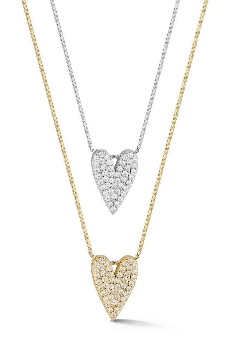 Set of 2 Pavé Cubic Zirconia Heart Necklaces, Main, color, MULTI/TWO TONE