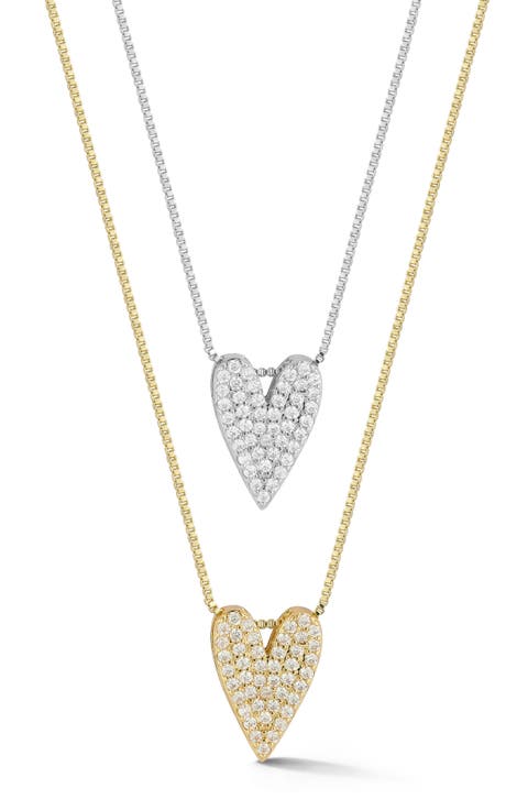 Set of 2 Pavé Cubic Zirconia Heart Necklaces