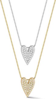 CHLOE AND MADISON Set of 2 Pavé Cubic Zirconia Heart Necklaces