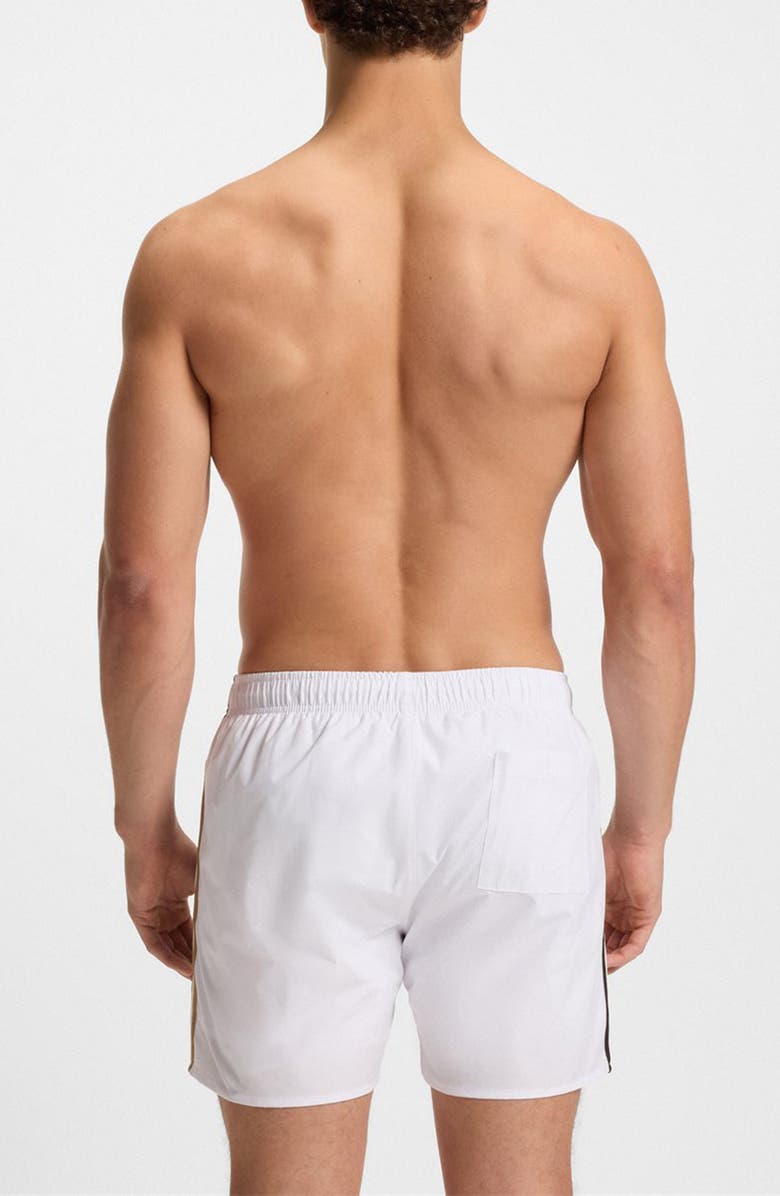 BOSS Iconic Side Stripe Swim Trunks, Alternate, color, White