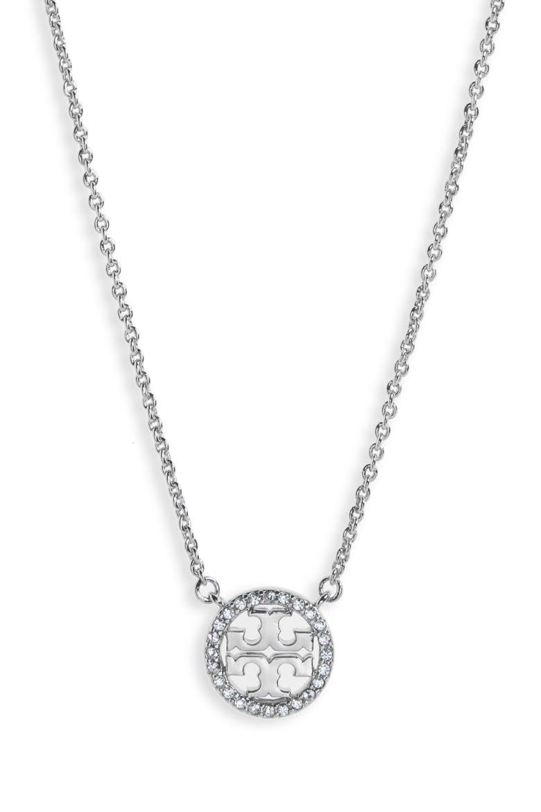 Icon Pavé Pendant Necklace, Main, color, TORY SILVER/ CRYSTAL