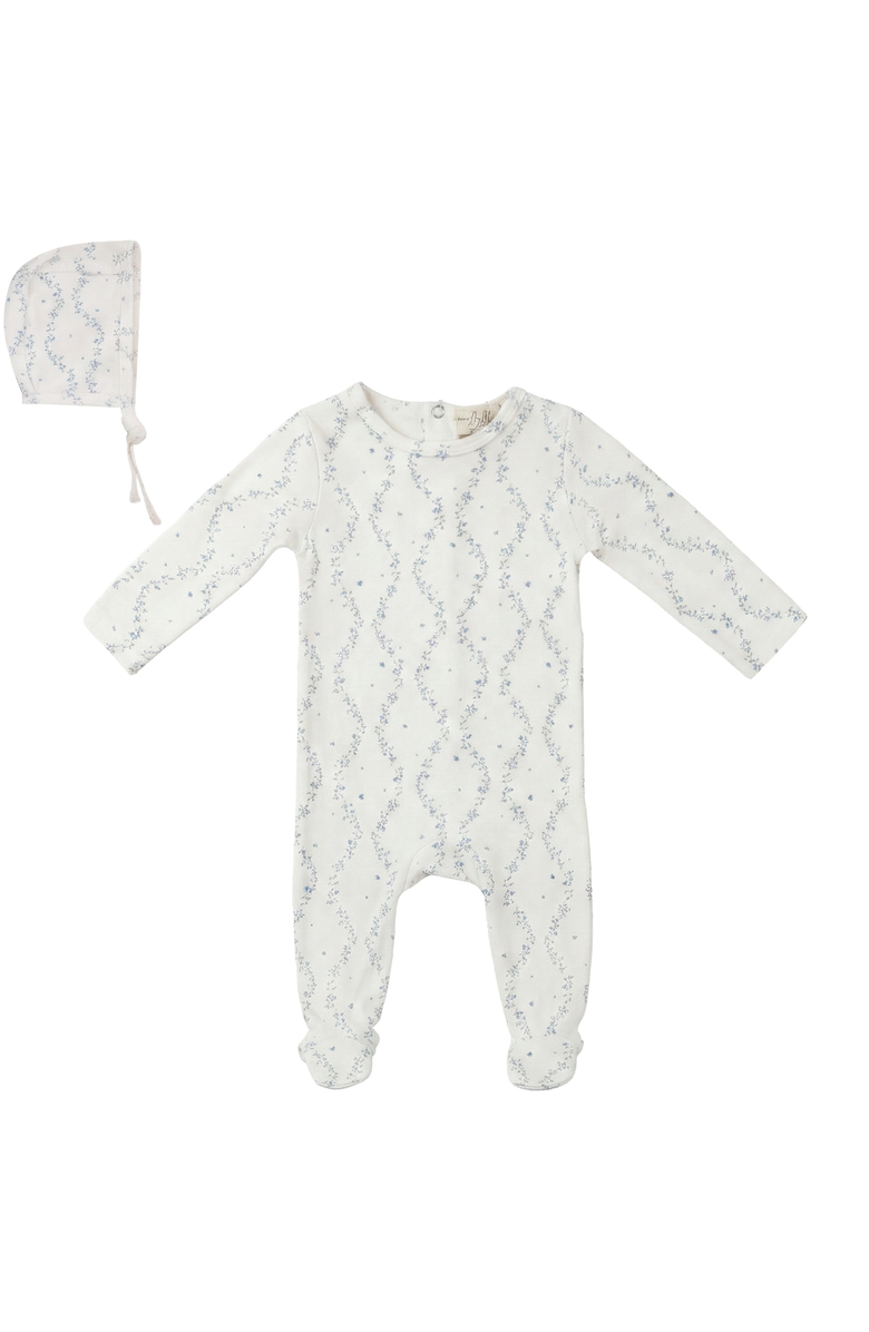 Bebe Bella Boy Vine Print Footed Romper with Bonnet, Main, color, Ivory