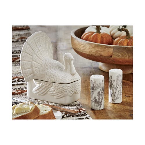 Tag White Ceramic Turkey Butter Dish Serving Platter Set In White