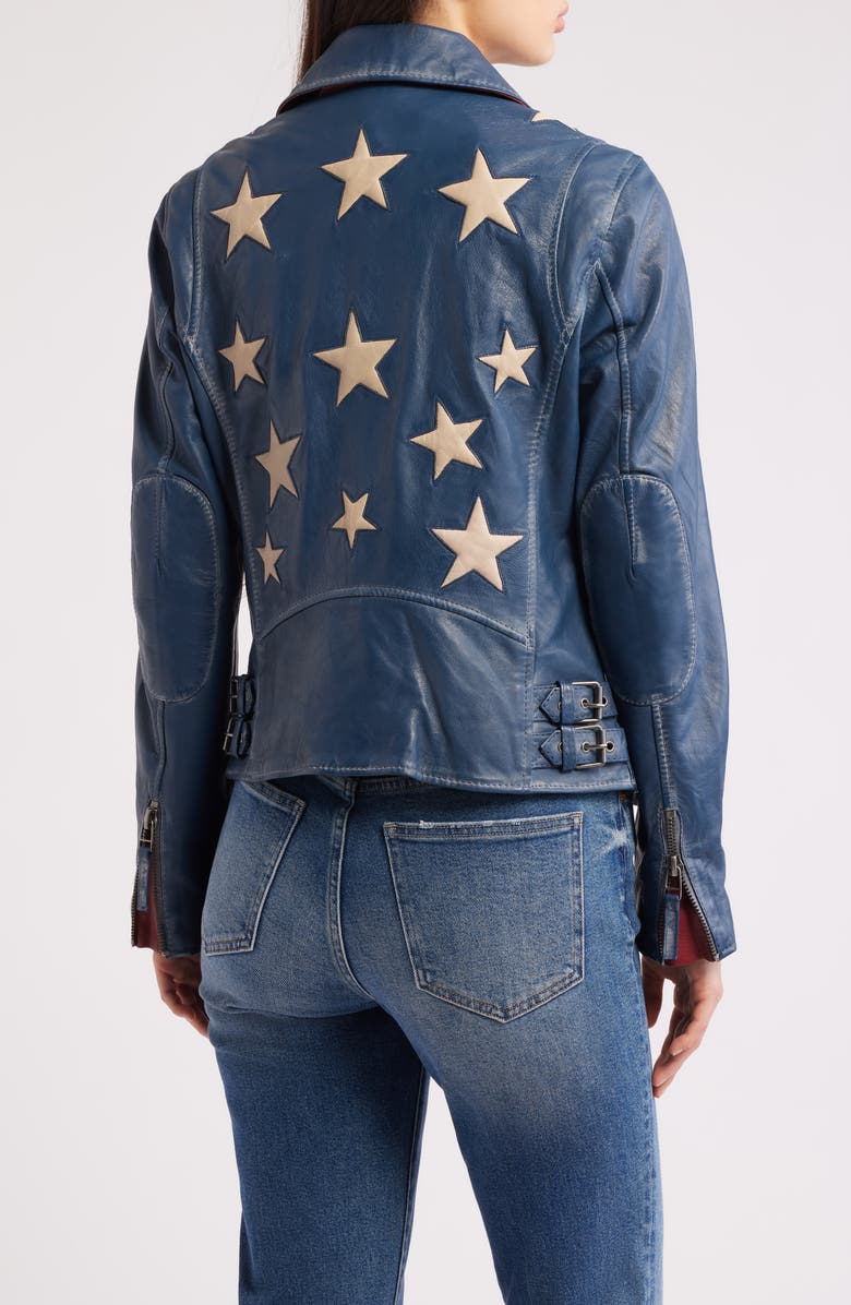 MAURITIUS Christy Leather Moto Jacket, Alternate, color, Americana Blue