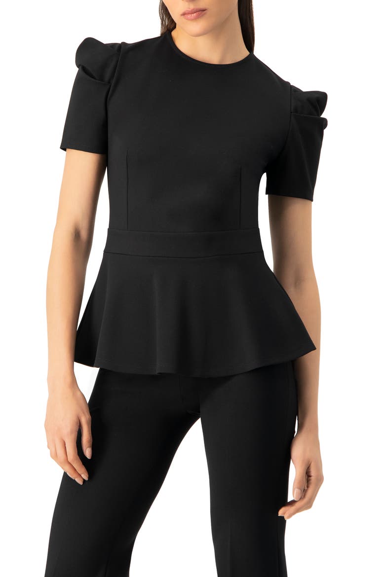 Short Sleeve Peplum Blouse, Main, color, Black