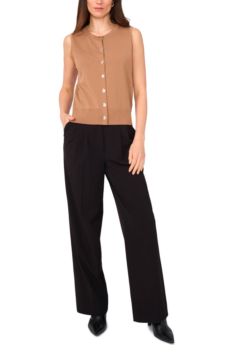 Vince Camuto Crewneck Button-Up Sweater Vest, Alternate, color, Milk Chocolate