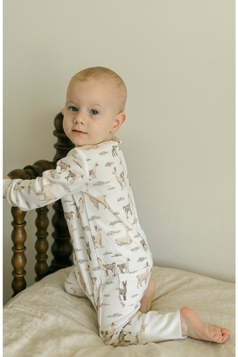 Print Organic Cotton Zip Romper, Alternate, color, LLAMA