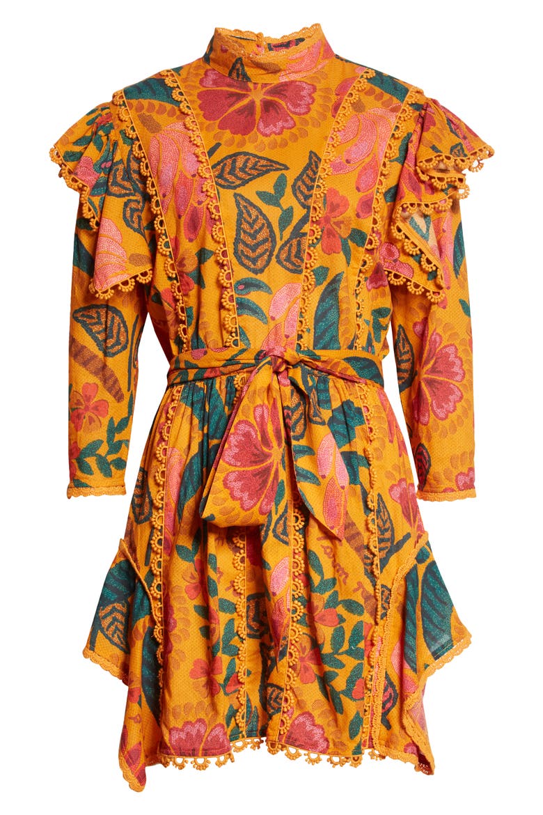 Tropical Print Ruffle Yoke Cotton Dress, Alternate, color, YELLOW