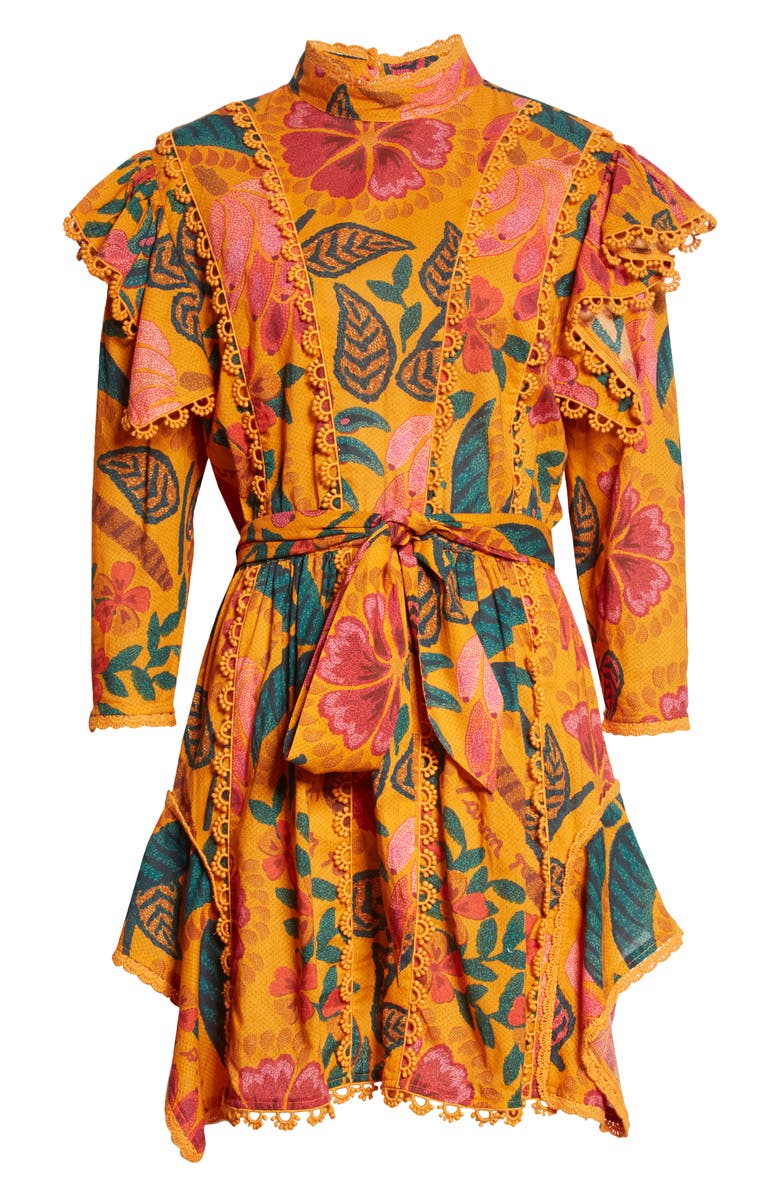 FARM Rio Tropical Print Ruffle Yoke Cotton Dress, Alternate, color, 