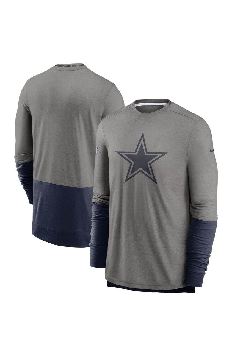 Nike Men's Nike Heathered Gray/Navy Dallas Cowboys Sideline Player Performance Long Sleeve T-Shirt, Main, color, Heather Gray