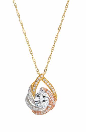 SAVVY CIE JEWELS Tri-Tone 18K Gold Plated Sterling Silver Cubic Zirconia Pendant Necklace