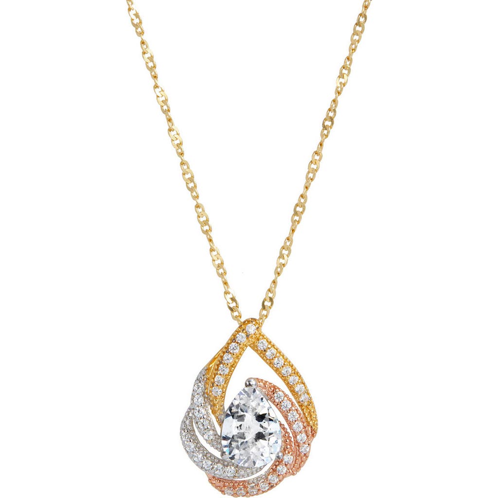 Savvy Cie Jewels Tri-tone 18k Gold Plated Sterling Silver Cubic Zirconia Pendant Necklace In Gold