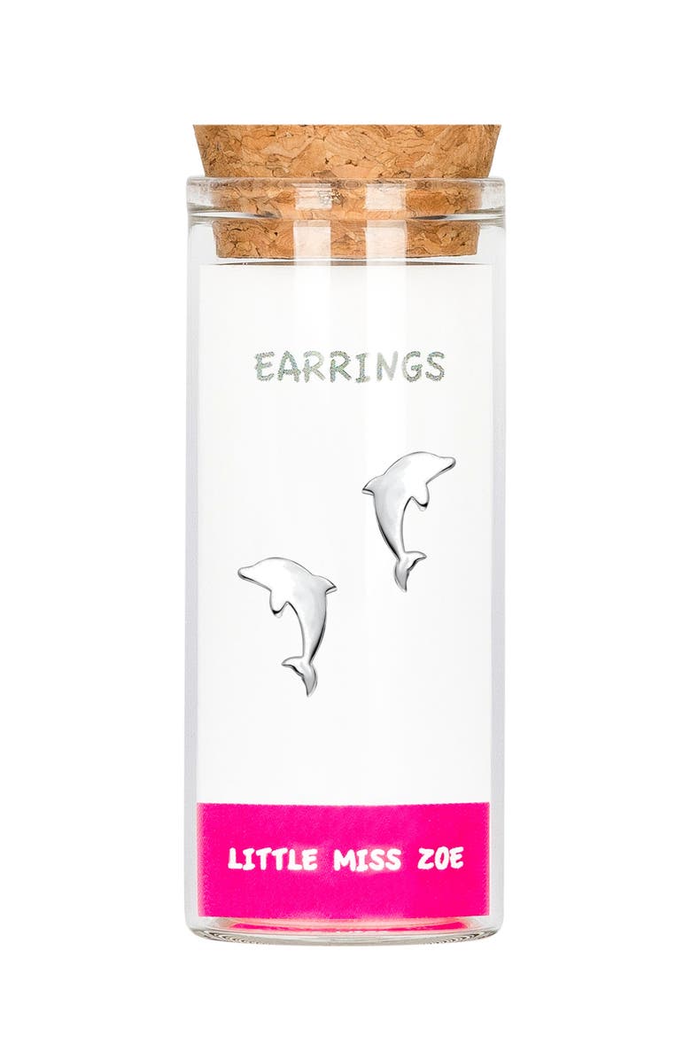 Little Miss Zoe Dolphin Stud Earrings, Main, color, Silver