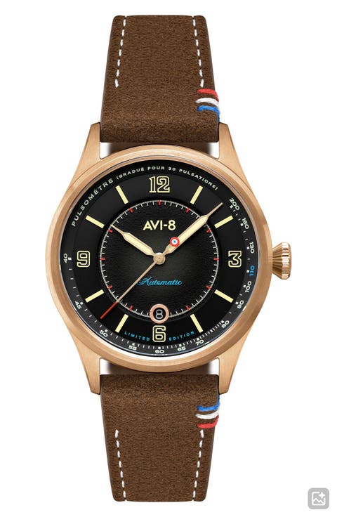 Flyboy Lafayette Automatic 110th Anniversary Limited Edition Leather Strap Watch, 42mm