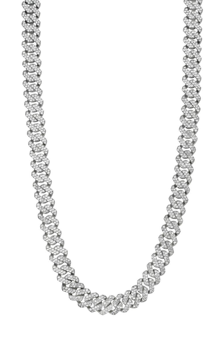 Adornia Men's Pavé Cubic Zirconia 10mm Curb Chain Necklace, Main, color, Silver