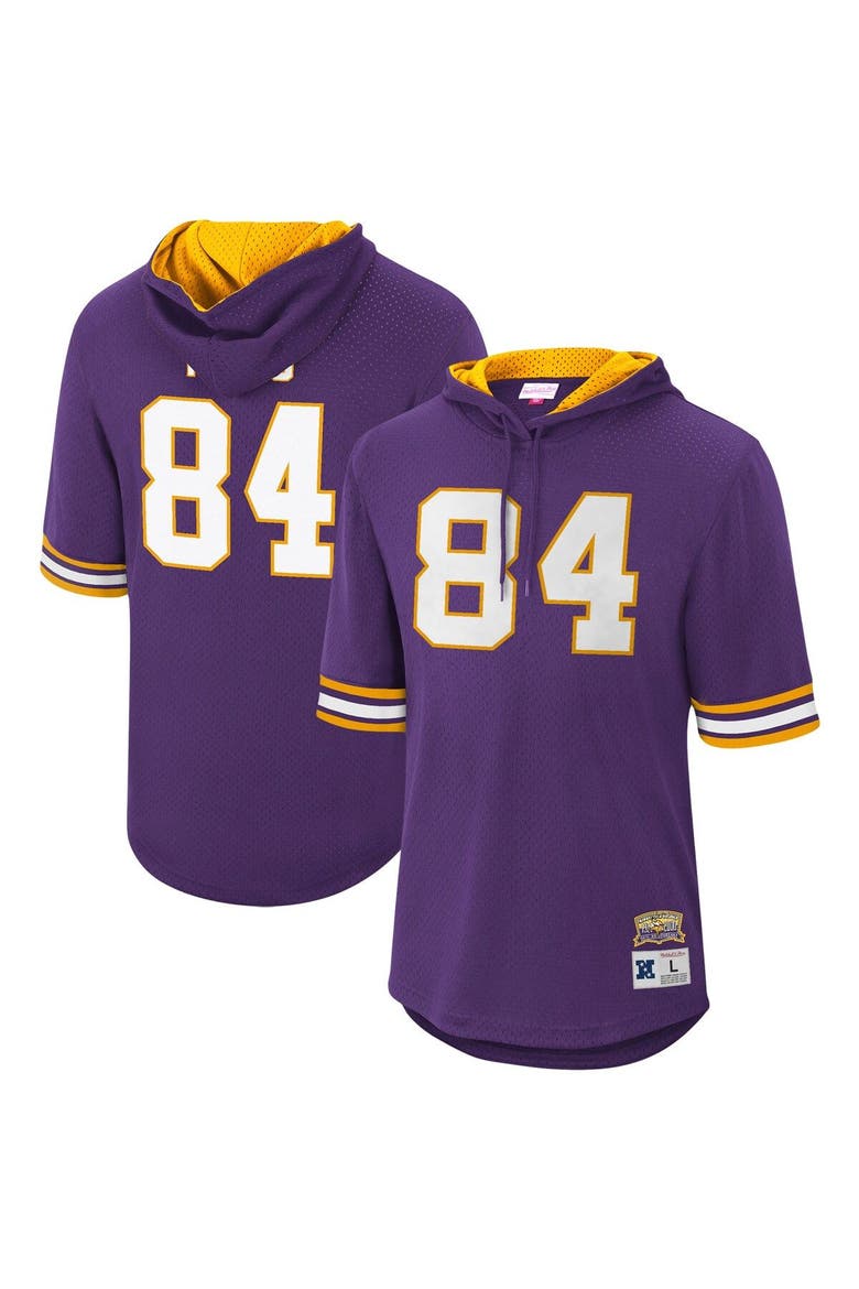 Men's Mitchell & Ness Randy Moss Purple Minnesota Vikings Retired Player Mesh Name & Number Hoodie T-Shirt, Main, color, Purple