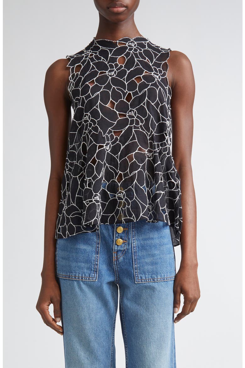 Ali Embroidered Cutout Sleeveless Top, Main, color, NOIR