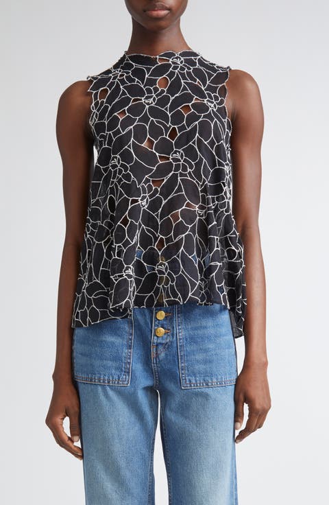 Ali Embroidered Cutout Sleeveless Top