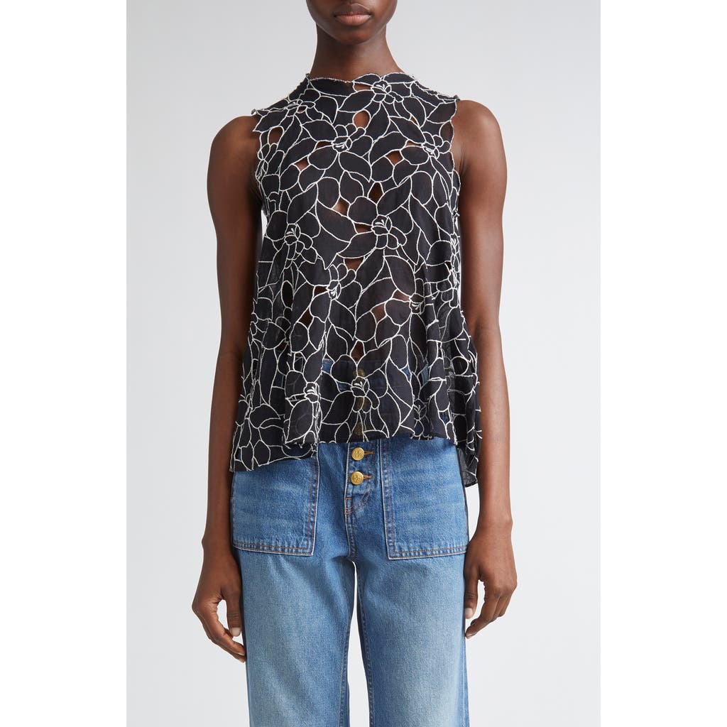 Ulla Johnson Ali Embroidered Cutout Sleeveless Top in Noir  product