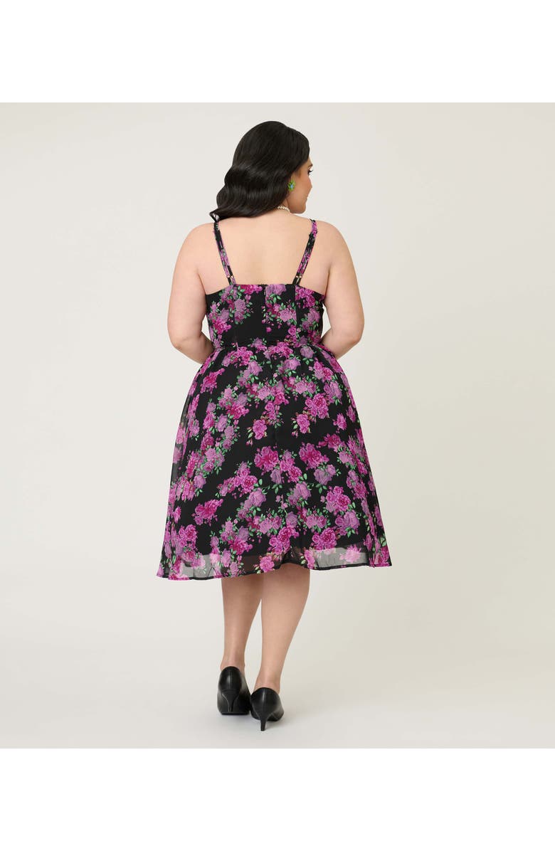 Unique Vintage Plus Size Reed Swing Dress, Alternate, color, Black & Purple Floral