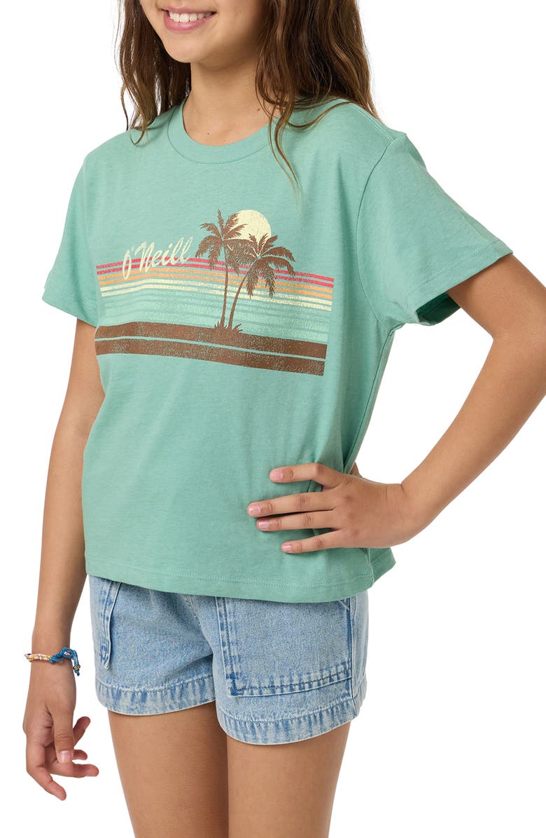 O'Neill Kids' Retro Stripe Cotton Graphic Skimmer T-Shirt, Alternate, color, Green