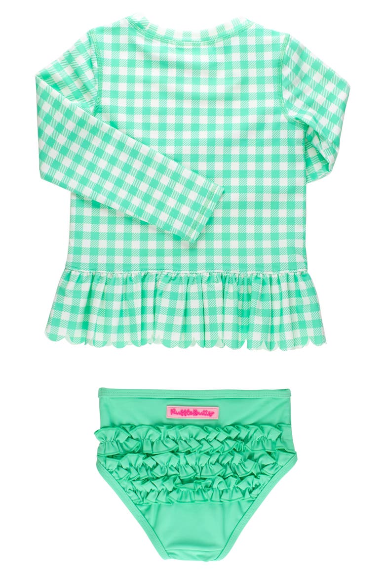 Kids' Gingham Long Sleeve Skirted UPF 50+ Rashguard, Alternate, color, GREEN