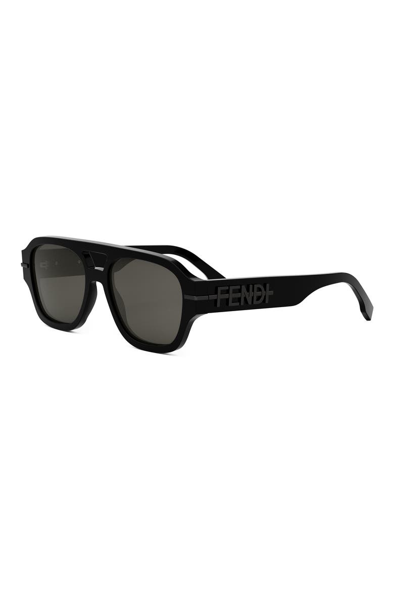 'Fendigraphy 55mm Geometric Sunglasses, Alternate, color, SHINY BLACK / SMOKE