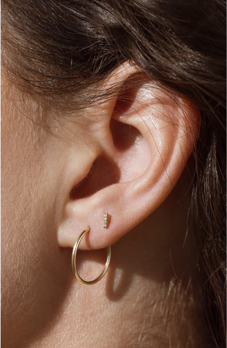 MADE BY MARY 14k Diamond Bar Stud Earring (Flat Back) - Single, Alternate, color, 14K Solid Gold