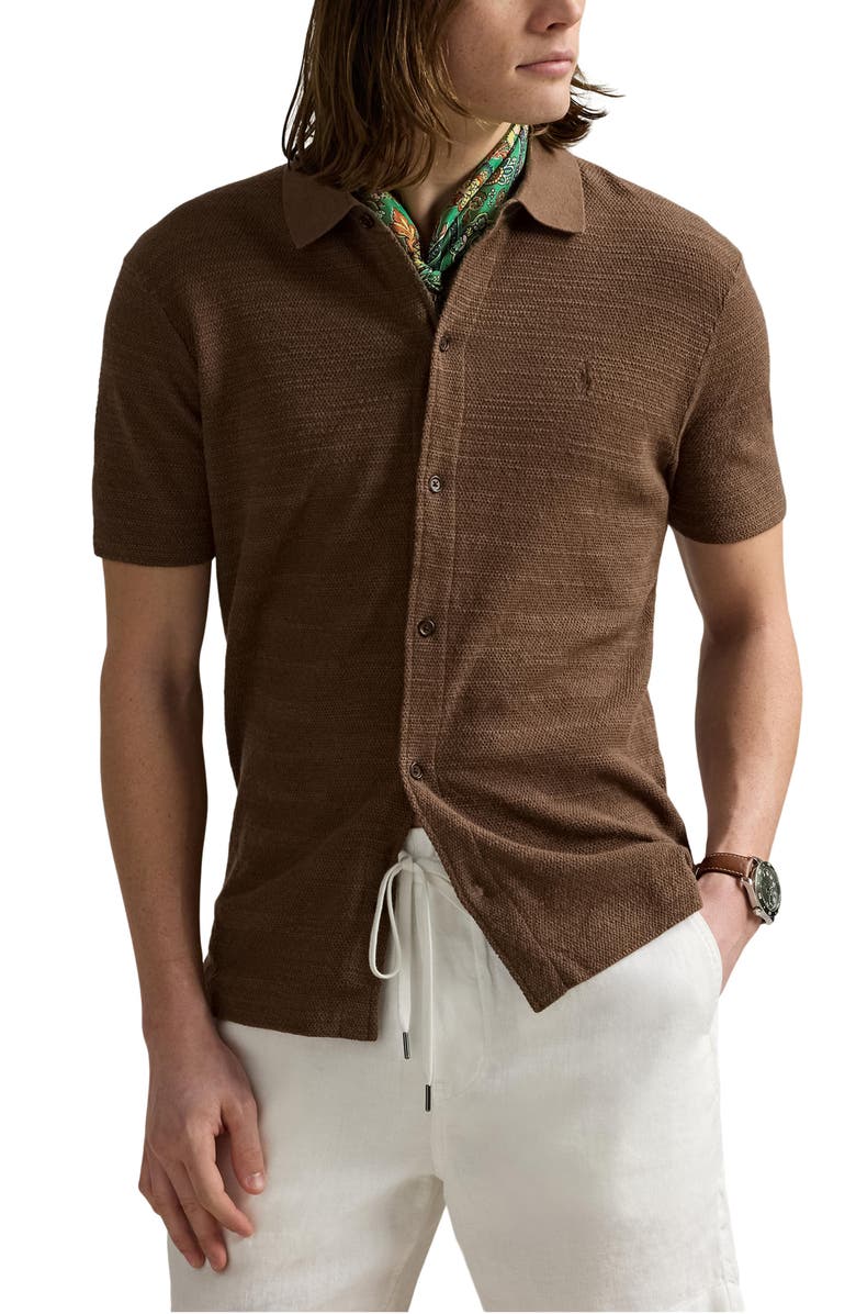 Polo Ralph Lauren Textured Short Sleeve Cotton & Linen Button-Up Shirt, Main, color, 